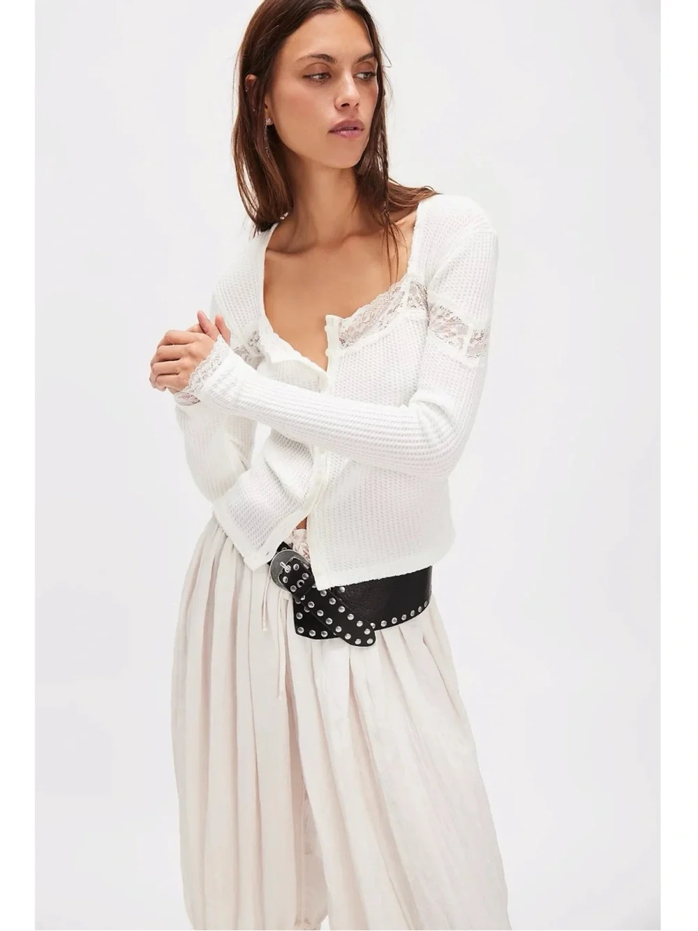 Free People Let's Party Cardi in Clean Ivory XL NWT Dainty Thermal Lace 90s Y2K